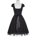 Грейс Карин фондовой Cap рукавом площади шеи высокая эластичные черный Ретро платье CL008951-1